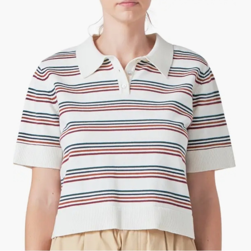 GreyLab Striped Polo Collar Women's Top